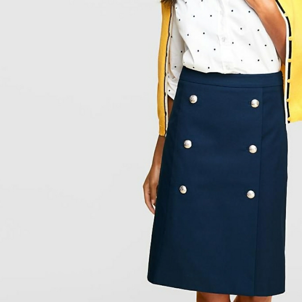 TALBOTS Navy A-Line Faux Wrap Skirt
